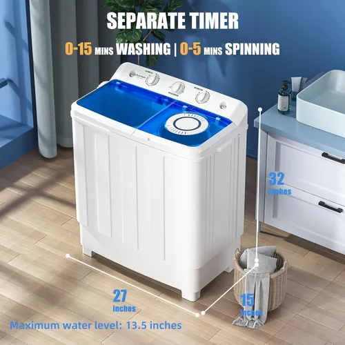 Vista 4 de Auertech Combo de Lavadora y Secadora Portátil, Máquina Lavadora de Doble Tina de 28 Libras, Secadora de Ropa Compacta de 1.5 Pies Cúbicos, Conjunto