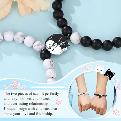 Vista 3 de UNGENT THEM Pulseras a juego con diseño de gato lindo para parejas, regalo de Navidad, aniversario, cumpleaños, "I Love You", para mujeres y hombres