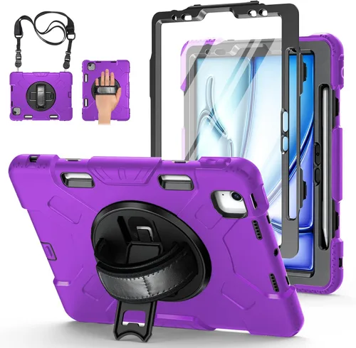 Vista 23 de Funda para iPad de 9ª/8ª/7ª generación de 10,2", color negro Shockproof Protective Silicone Cover with Rotatable Stand-Screen Protector-Handle