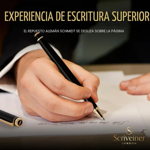 Vista 4 de Scriveiner Bolígrafo Rollerball de Laca Negra - Impresionante Bolígrafo de Lujo, Chapado en Oro Real, Repuesto de Tinta Schmidt, El Mejor Set de 1.