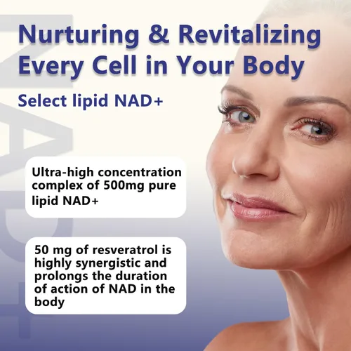 Vista 3 de Suplemento liposomal NAD para mujeres, suplemento líquido NAD con resveratrol, antioxidante natural, apoyo al metabolismo energético y salud