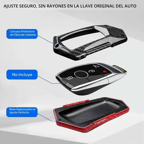 Vista 2 de T-carbon Protector de llavero de fibra de carbono real compatible con funda Negro-rojo