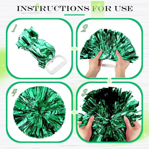 Vista 4 de Jexine 8 pompones de porrista de 11.8 pulgadas y lazos grandes para el pelo de animadora para adolescentes, niñas, sóftbol, baile, animadora