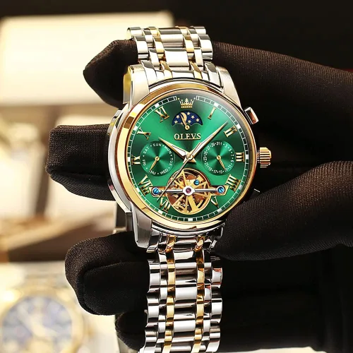 Vista 7 de OLEVS Tourbillon - Reloj automático para hombre, reloj mecánico de cuerda automática de lujo para hombre, relojes de vestir de acero inoxidable