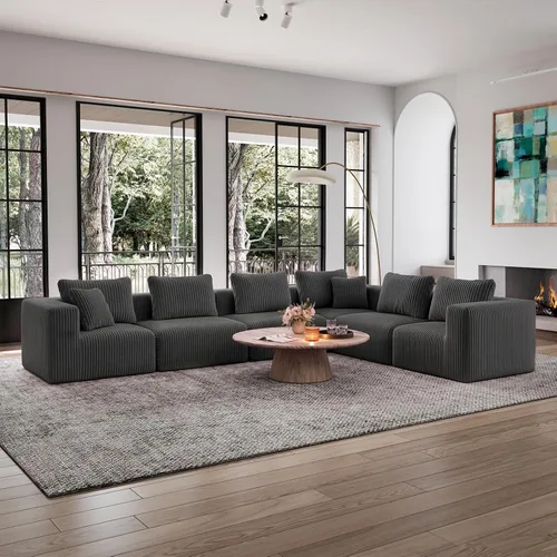 Vista 12 de Avenco Sofá seccional modular de 6 asientos de 141 pulgadas, tela de pana Negro