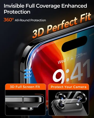 Vista 3 de MRGLAS TOP 9H+ - Paquete de 2 protectores de pantalla para iPhone 17 con protector de lente de cámara