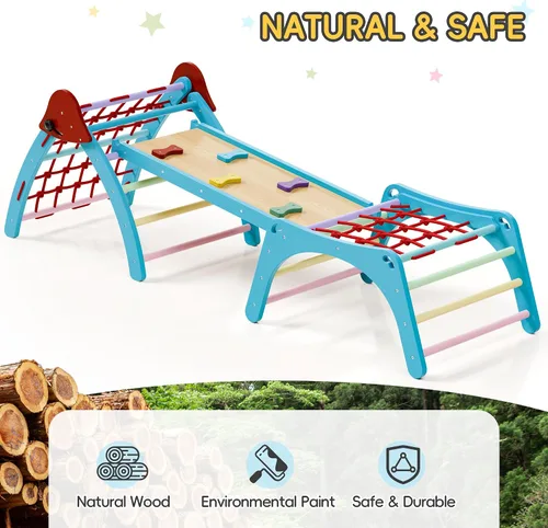 Vista 6 de Xilingol Pikler - Juego triangular de madera plegable, juego de escalada de madera para interiores, parque infantil en la selva, juego de escalada