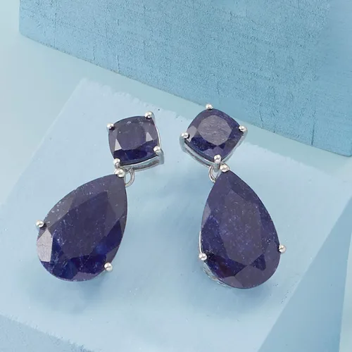 Vista 6 de Ross-Simons Pendientes colgantes de piedras preciosas en plata de ley
