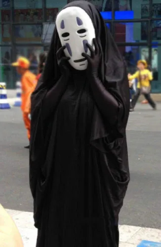 Vista 4 de GK-O Disfraz de anime Kaonashi sin cara con máscara morada, ropa y guantes, Púrpura