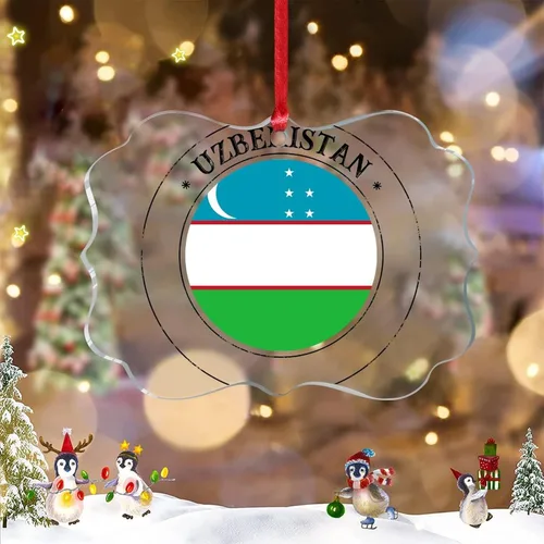 Vista 2 de Adornos de Navidad de Uzbekistán, bandera de Uzbekistán, adornos de árbol de Navidad, adornos de Navidad personalizados de acrílico transparente