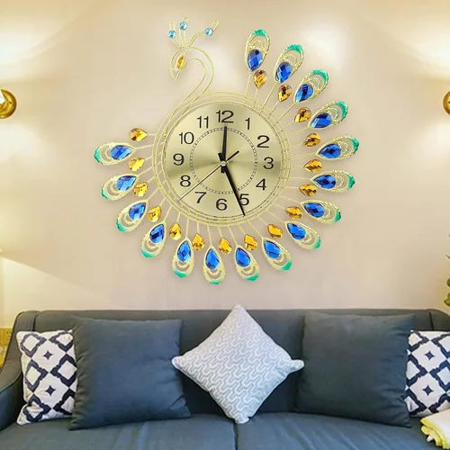 Vista 7 de Reloj de pared de pavo real, reloj de pared sin tictac, reloj de pared con forma de pavo real, moderno reloj de hierro 3D, reloj de pared de 14.6 x