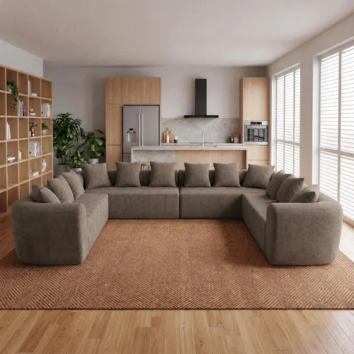 Vista 35 de Claiks Sofá modular deshuesado de 123 pulgadas, sofá en forma de L para sala de estar, sofá moderno de asiento profundo de 3 plazas, tela de Gris