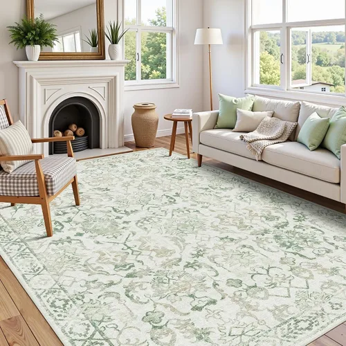 Vista 49 de Alfombra de área pequeña de 2 x 3 pulgadas, color beige, para entrada, baño, cocina, antideslizante, de pelo bajo, lavable, moderna alfombra bohemia