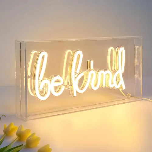 Vista 12 de Señal de Neón "Be Kind", Caja de Luz de Escritorio "Be Kind" de USB LED con Interruptor de ENCENDIDO/APAGADO, Letrero de Neón 3D Iluminado para be