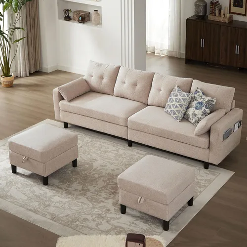 Vista 21 de Sofá en forma de L de 102 pulgadas, sofá con mesa auxiliar otomana, sofá moderno de 4 asientos con funda extraíble para apartamento y sala de estar