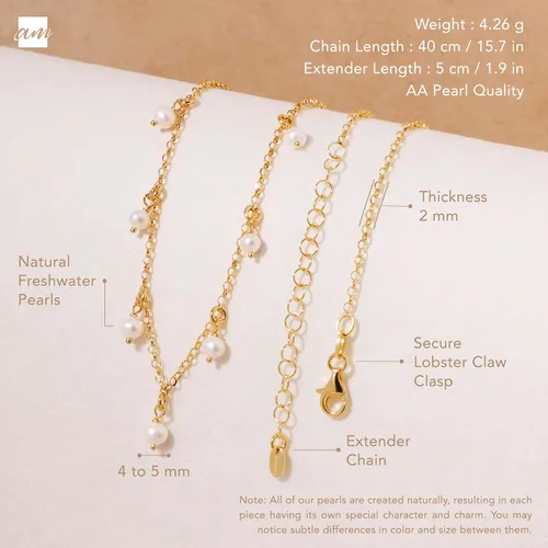 Vista 5 de Amberta Collar de perlas de agua dulce de plata de ley 925 para mujer