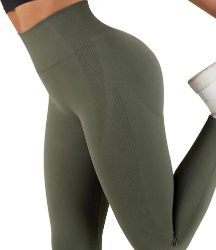 Vista 2 de MOSHENGQI Leggings para mujer, sin costuras, cintura alta, adelgazantes, para entrenamiento, gimnasio, yoga