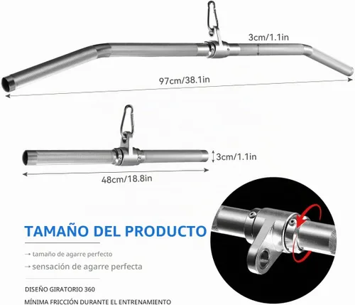 Vista 7 de Accesorio para máquina de cable, barra de tracción LAT, barra recta de tríceps de aluminio ligera, barra V, accesorios de tracción LAT, accesorios