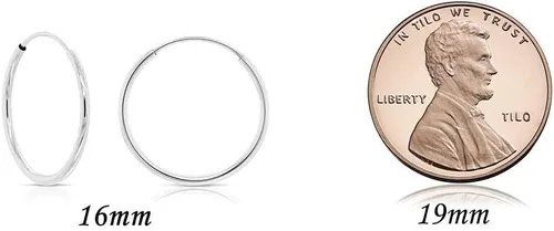 Vista 3 de Aretes de argollas sinfín redondas de oro blanco de 14 ct - 10-18 mm
