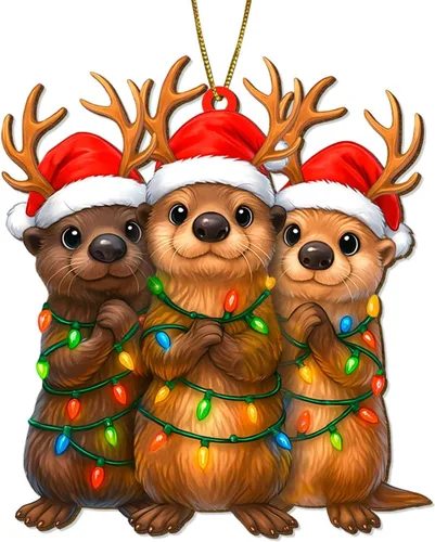 Vista 24 de Adornos de árbol de Navidad colgantes de conejo lindo con impresión en dos lados, madera, recuerdo para mujeres, hombres y amigos, adornos de árbol