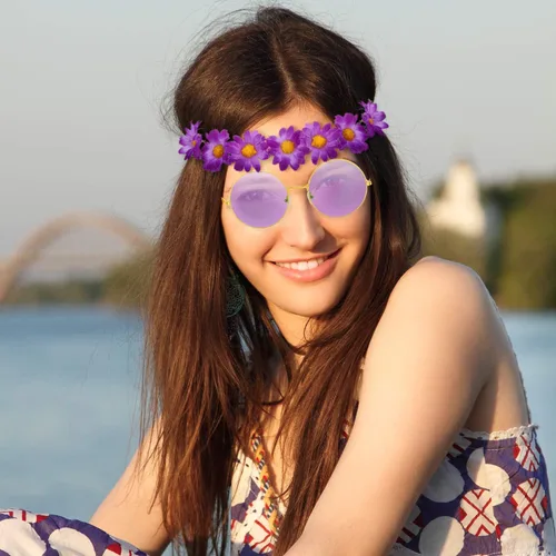 Vista 7 de Wrestler 12 Pcs Hippie Costume Set for Women Includes 6 Multicolor Lady Daisy Flower Crown 6 Round Sunglasses for Disco