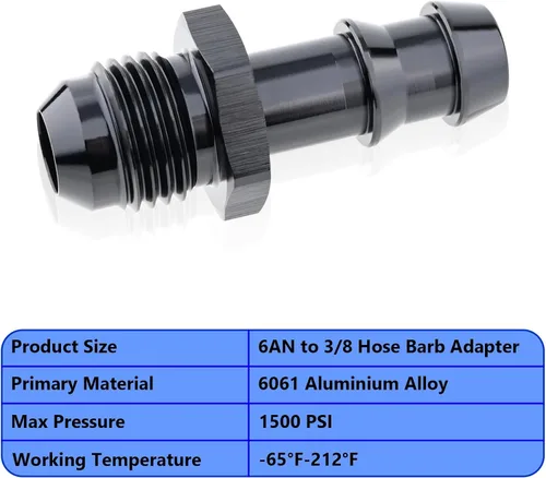 Vista 4 de 6AN - Adaptador recto macho a manguera de 3/8, accesorio de línea de combustible de púas giratorias de aluminio (anodizado negro)