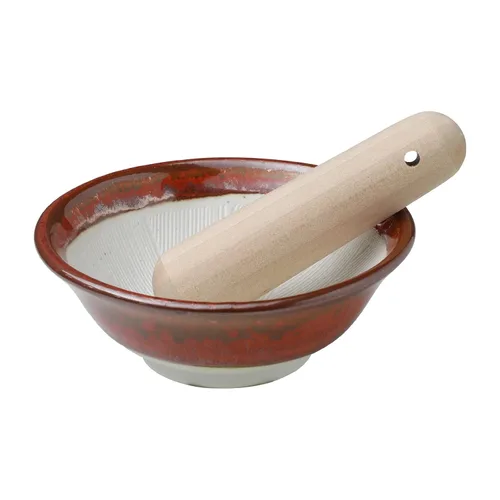 Vista 10 de Asayu Japanese Ceramic Black Mortar Bowl with Wooden Pestle 6.3 in (160 mm), Made in Japan Dishwasher and Microwave Safe Ripple Ridge Suribachi and