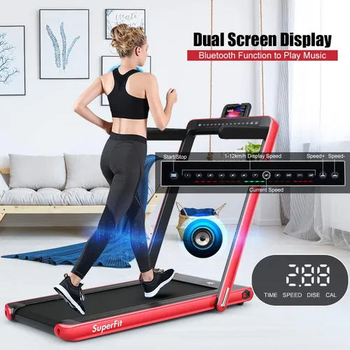Vista 5 de GYMAX Caminadora Compacta, Caminadora Plegable de Doble Pantalla de 2.25HP para el Hogar con Control Remoto/Aplicación Inteligente, Caminadora