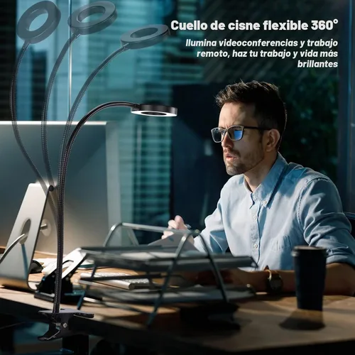 Vista 8 de Lupa de Escritorio con Luz 10x, Lupa con 3 Colores de Luz, 10 Niveles de Brillo Ajustable, Cuello de Cisne Flexible, Lámpara de Aumento