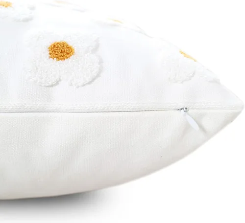 Vista 6 de DECOBIRD Funda de almohada bordada de 18 x 18 pulgadas, diseño floral beige, decoración del hogar, funda de almohada bordada de lona de algodón