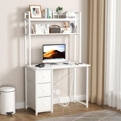 Vista 11 de Aquzee Escritorio para computadora con cajones, escritorio de 40 pulgadas con gabinete, escritorio de oficina en casa con almacenamiento, tomas