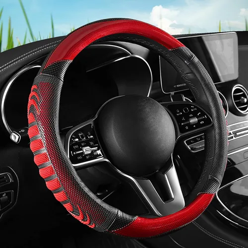 Vista 13 de Funda de cuero para volante de automóvil, material Panapi, universal de 14.5-15 pulgadas, antideslizante, transpirable, fundas para volante