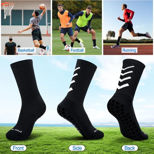 Vista 6 de HUANLANG Calcetines de agarre de fútbol, 4 pares de calcetines antideslizantes antideslizantes para hombre, calcetines de agarre para fútbol