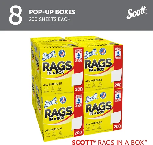 Vista 2 de Caja de toallas multiuso blancas de la marca Scott, referencia 75260, 200 unidades, paquete de 8 cajas, Blanco, 1600