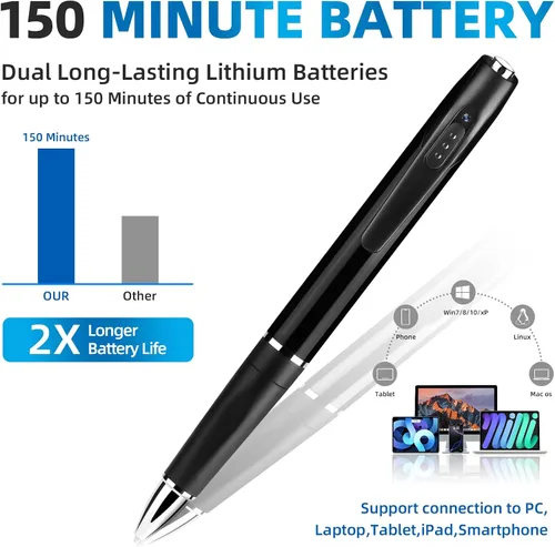 Vista 3 de Mini cámara oculta de 1080P, bolígrafo de cámara HD, mini cámaras de seguridad, batería de larga duración, fácil de usar, cámara micro pluma