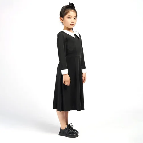 Vista 2 de AmzManch Wednesday Addams Dress Girls Cosplay Addams Family Costume Kids Black Gothic Dresses Halloween Party Dress Up Outfit
