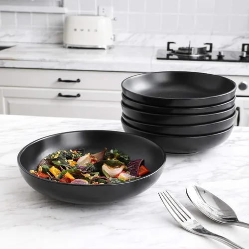 Vista 3 de Selamica Tazones de cerámica para pasta de 7.8 pulgadas, cuencos grandes de porcelana de 26 onzas, aptos para lavavajillas y microondas, juego de 6