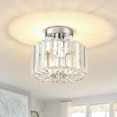 Vista 13 de Large Crystal Ceiling Light, 17.5" Black K9 Crystal Flush Mount Ceiling Light, 4-Light Round Luxury Light Fixture for Dining Room, Bedroom, Hotel
