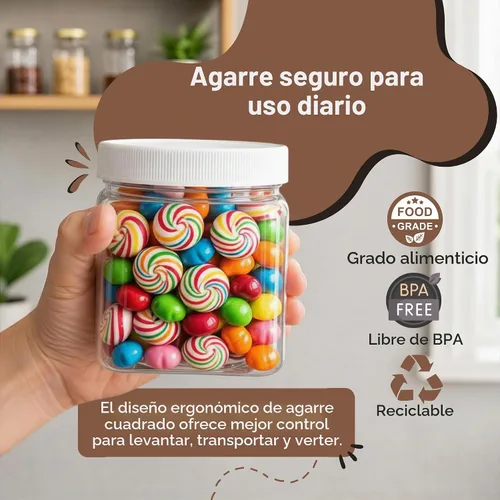 Vista 3 de Pride Of India Tarro cuadrado de plástico PET transparente de grado alimenticio con tapa, capacidad de almacenamiento de 16 onzas líquidas, 2-3