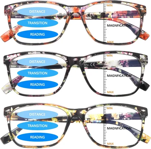 Vista 8 de Paquete de 3 Gafas de Lectura Progresivas Multifoco para Mujeres y Hombres con Bloqueo de Luz Azul, Bisagras de Resorte Multifoco, Lectores