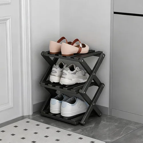 Vista 11 de Zapatero Pequeño, Organizador de Zapatos Plegable Portátil de 3 Niveles, Sin Instalación, Mini Zapatero Independiente para Acampar, Pasillos
