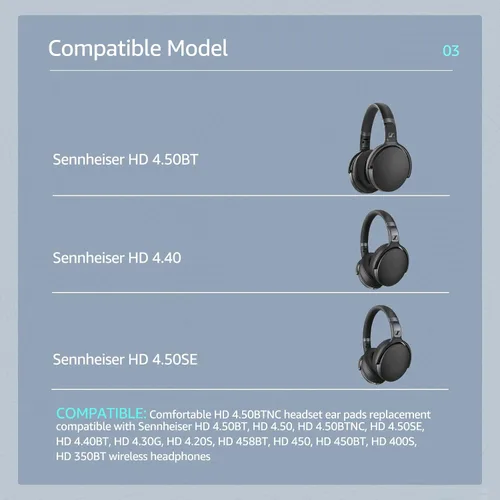 Vista 2 de Almohadillas de repuesto especializadas para auriculares Sennheiser, se adapta a HD4.50BT/HD4.50/HD4.50BTNC/HD458BT/HD450/HD450BT, almohadilla