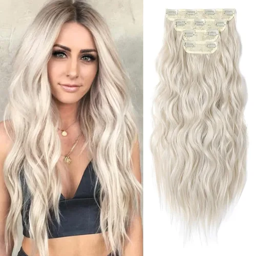 Vista 10 de REECHO Extensiones de cabello, 4 piezas, extensiones de cabello con clip HE001, extensiones de cabello sintéticas naturales y suaves para mujer
