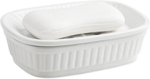 Vista 8 de VanEnjoy Jabonera de cerámica verde, jabonera autodrenante para fregadero de cocina, tenedor decorativo del cuarto de baño