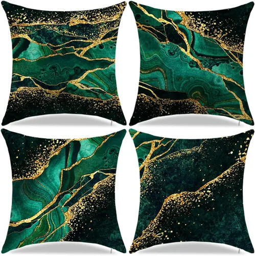 Vista 11 de Juego de 4 fundas de almohada negras y doradas, fundas de almohada de 18 x 18 pulgadas, almohadas geométricas abstractas a rayas para decoración