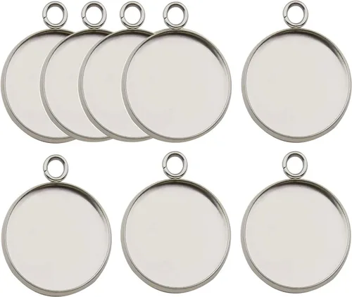 Vista 9 de 50 piezas ajustadas para bandejas colgantes de cabujón con bisel redondo en blanco de acero inoxidable de 10 mm para joyería (10161-10mm-50pcs)