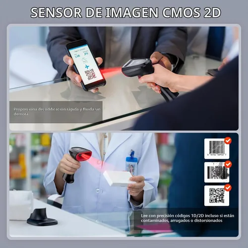 Vista 4 de TEEMI TMSL-58CR 2D Bluetooth escáner de código de barras con base de carga USB
