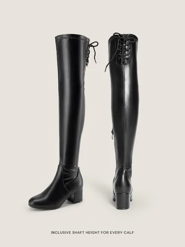 Vista 2 de DREAM PAIRS Laurence - Botas de tacón alto y grueso para mujer, por encima de la rodilla, largas, elásticas y sexis, para otoño