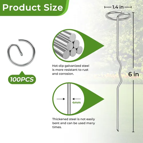 Vista 5 de 100 Pcs Heavy Duty Landscape Staples, 6 Inch Galvanized Garden Stakes with Circle Top W-Shaped Ground Pins for Weed Barrier Fabric, Securing Sod