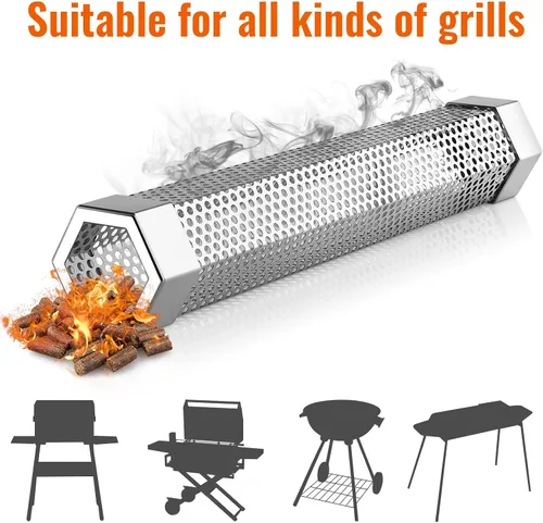 Vista 2 de Tubo de ahumador de pellets hexagonales, tubo de pellets de madera para barbacoa de acero inoxidable de 12 pulgadas para ahumar frío/caliente, 5